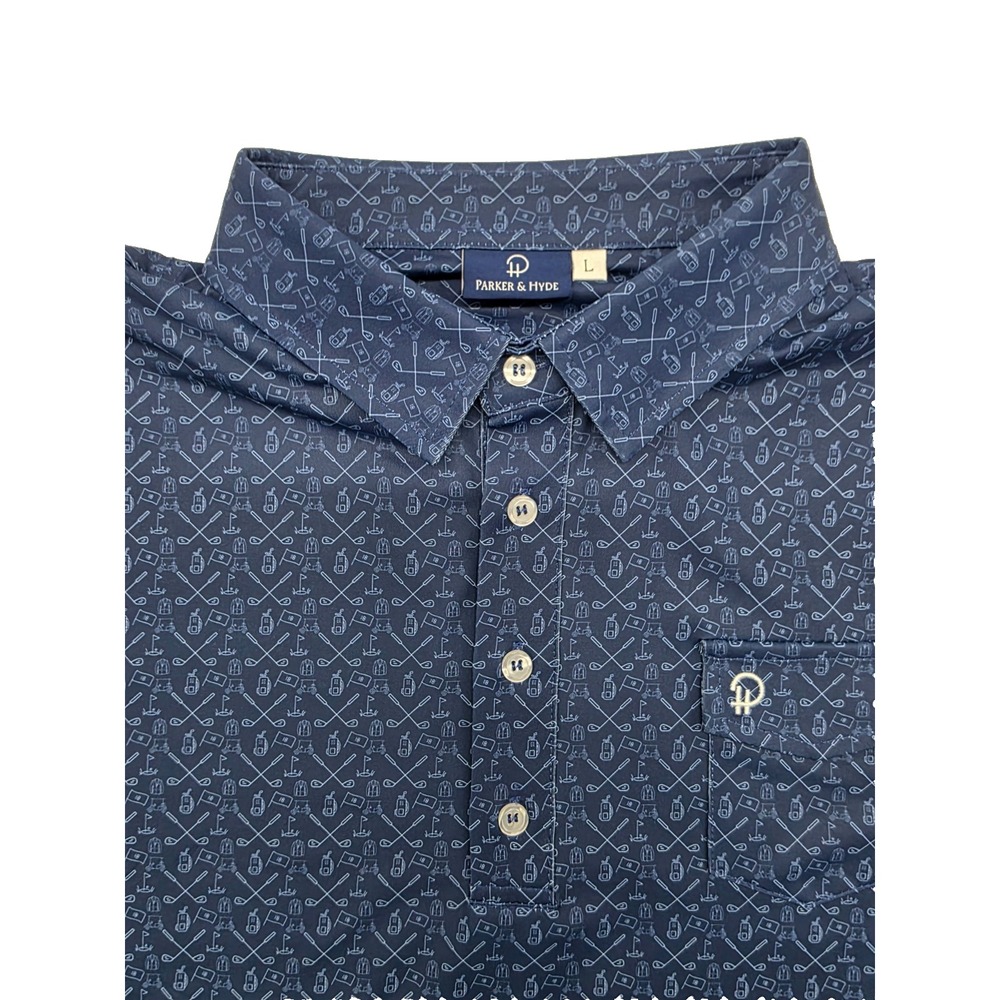 Parker & Hyde Golf Polo Shirt Men Navy Geometric All Over Print Dos Equis - L‎